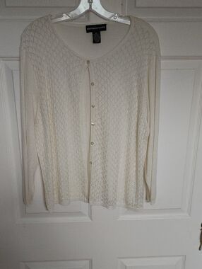 Worthington White Scoop Neck Button-Front Sweater